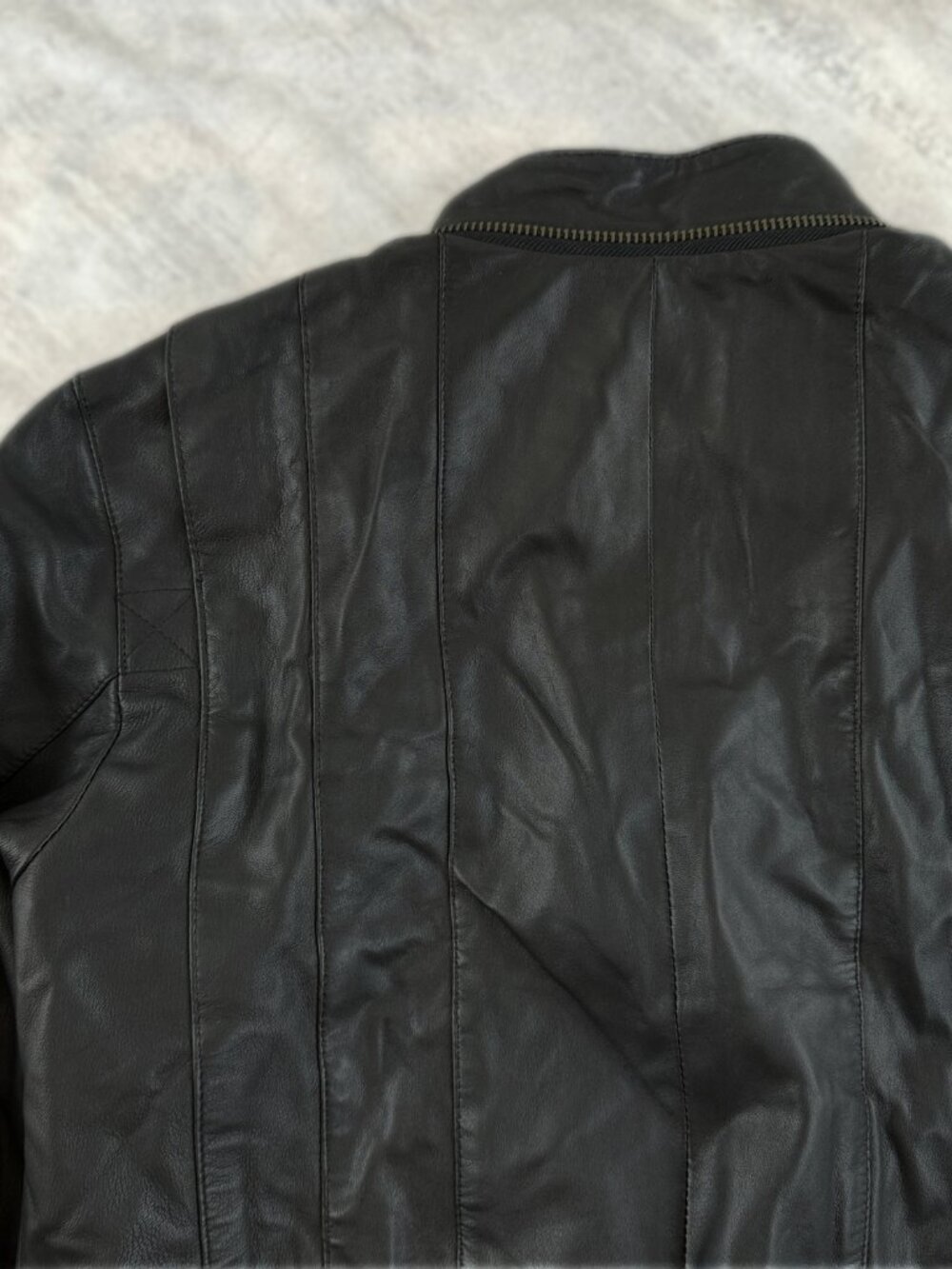 Black Leather Hooded Bomber Jacket ERIK HART Size S Unisex Zip Up Sz S - Picture 6 of 15